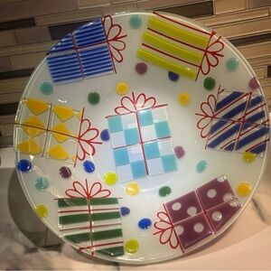 Colorful Festive Fused Glass Serving Bowl
